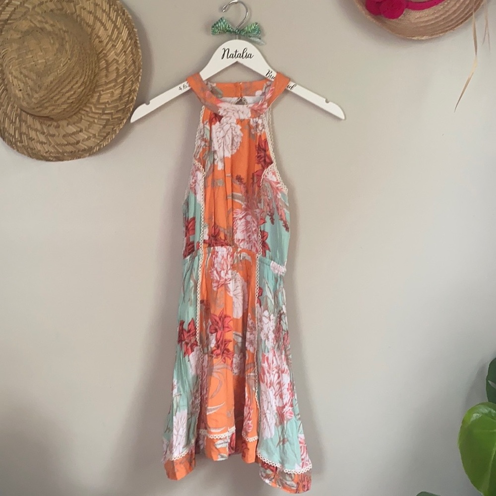 Mink Pink Backyard Halter Dress fun floral print